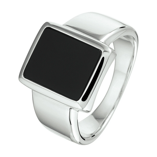 zegelring onyx 12 x 10 mm zilver gerhodineerd
