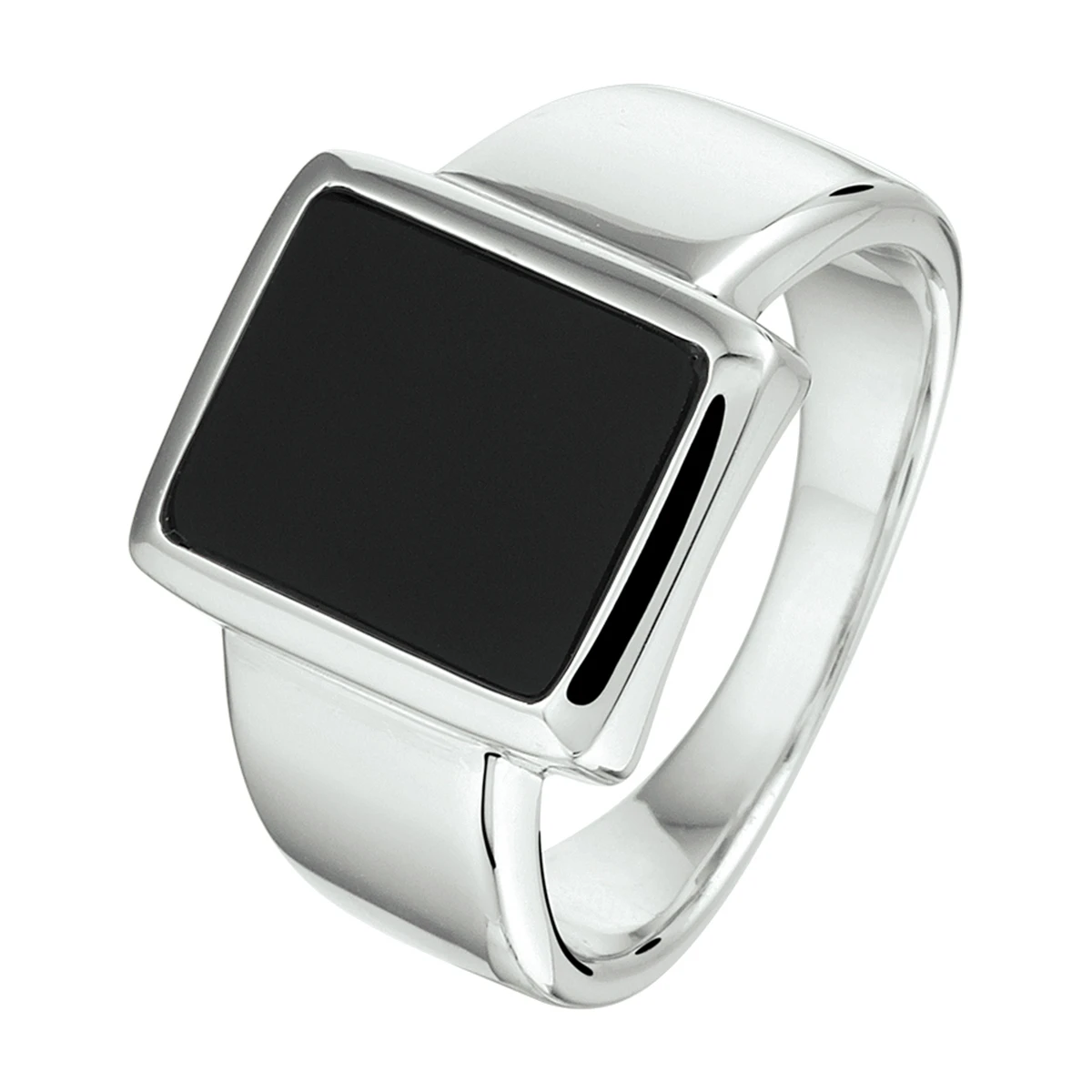 zegelring onyx 12 x 10 mm zilver gerhodineerd