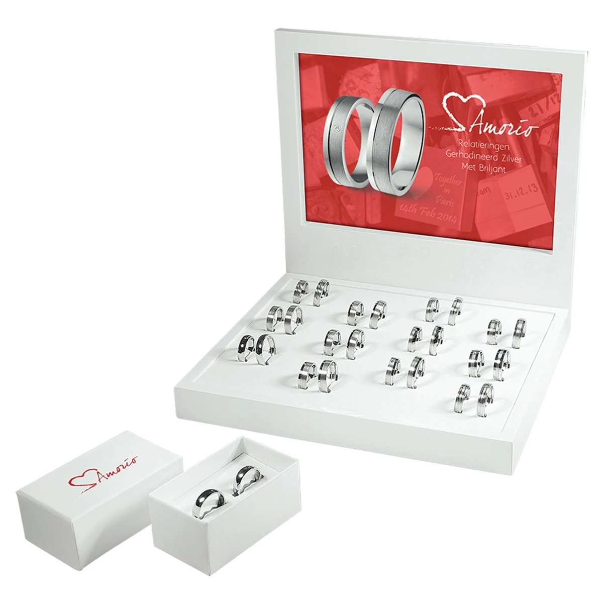 zilveren amorio relatieringen diamant zilver gerhodineerd