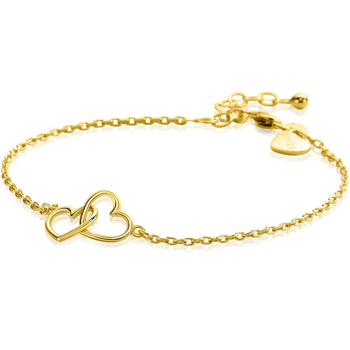 ZINZI gold plated zilveren armband met 2 verbonden hartjes 17,5-19,5cm ZIA2513G