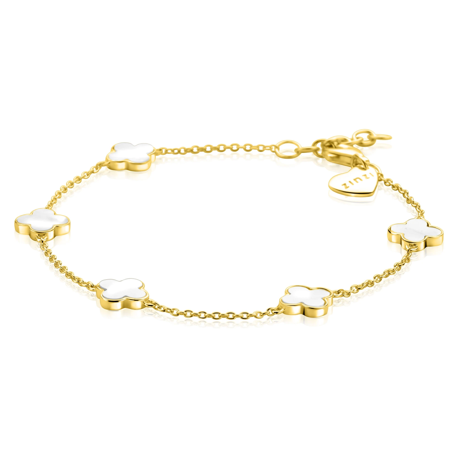 ZINZI gold plated zilveren armband met vijf klavers 11mm in parelmoer 17-20cm ZIA-BF153