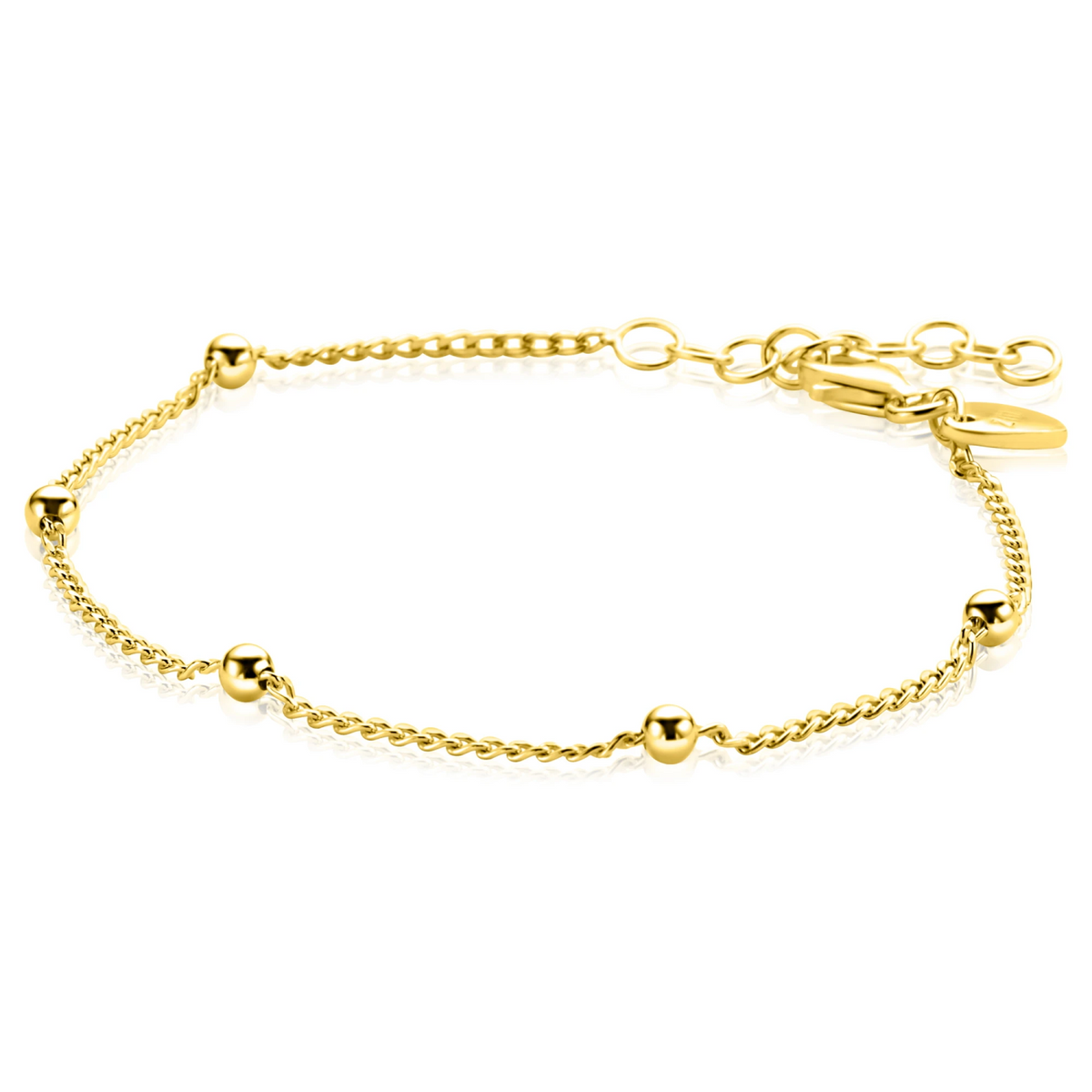 ZINZI gold plated zilveren gourmet schakelarmband met vijf glanzende bolletjes (3mm breed) ZIA2714G