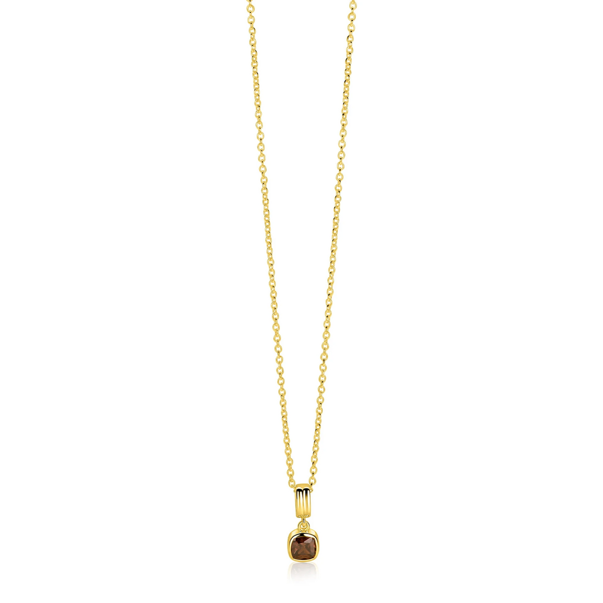 ZINZI gold plated zilveren ketting met strakke hanger bezet met vierkante bruine zirkonia 6mm 42-45cm ZIC-BF154