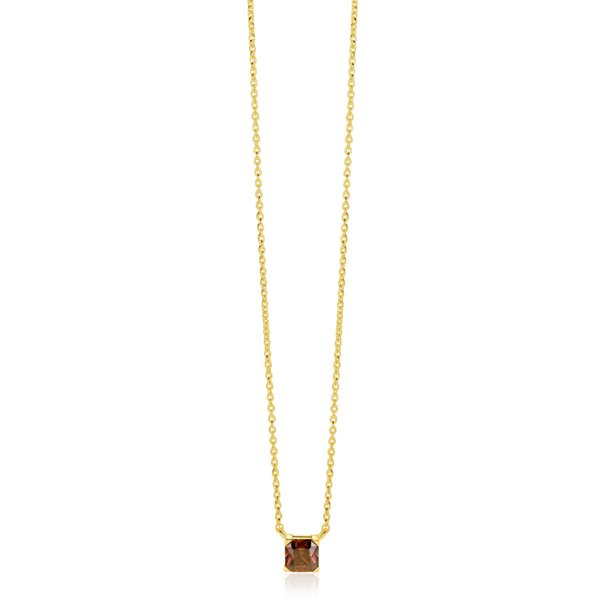 ZINZI gold plated zilveren ketting met vierkante bruine zirkonia 6mm 42-45cm ZIC-BF141