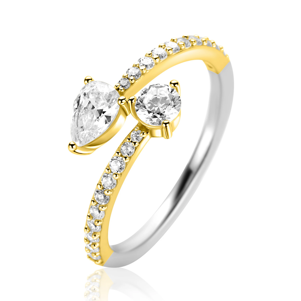 ZINZI gold plated zilveren multi-look ring met druppel- en ronde zetting ZIR2726Y