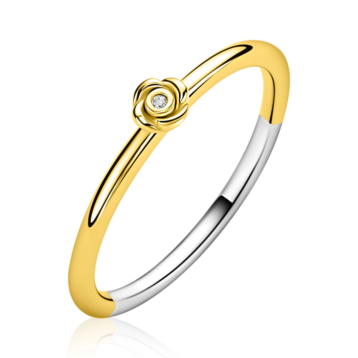ZINZI gold plated zilveren ring met roosvorm (4mm), bezet met een witte zirkonia ZIR2872Y