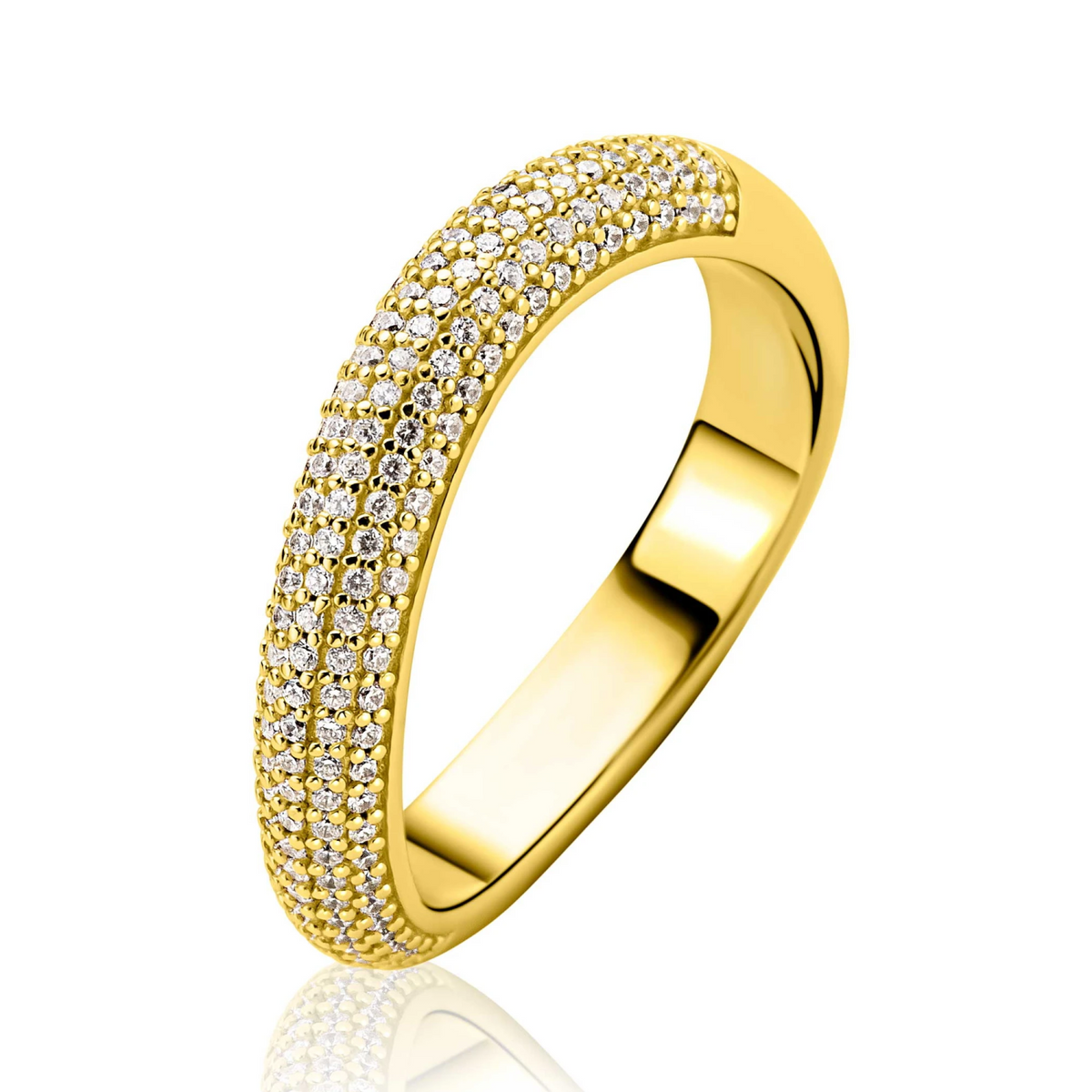 ZINZI gold plated zilveren ring volledig bezet met pavé gezette witte zirkonia’s in een vloeiende lijn ZIR2883Y