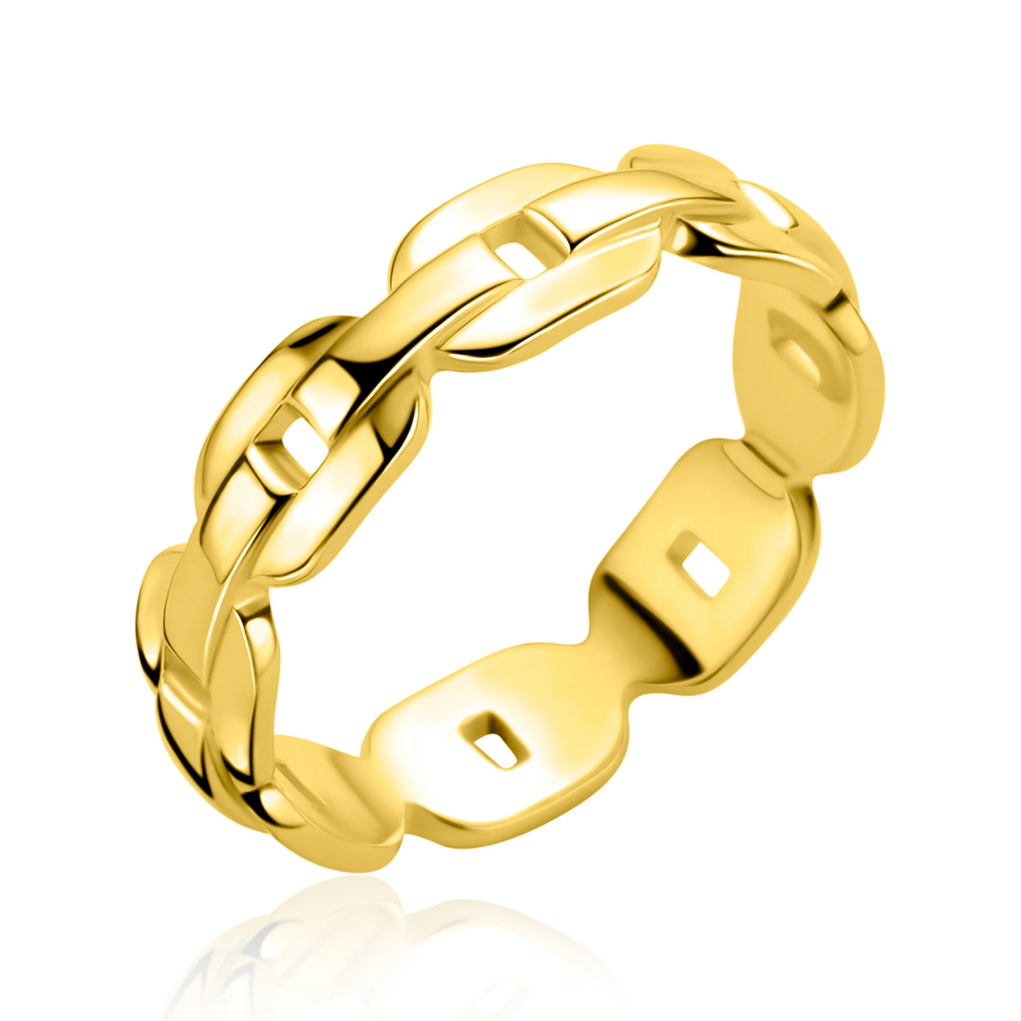 ZINZI gold plated zilveren stoere schakel ring 5mm breed ZIRBF152G