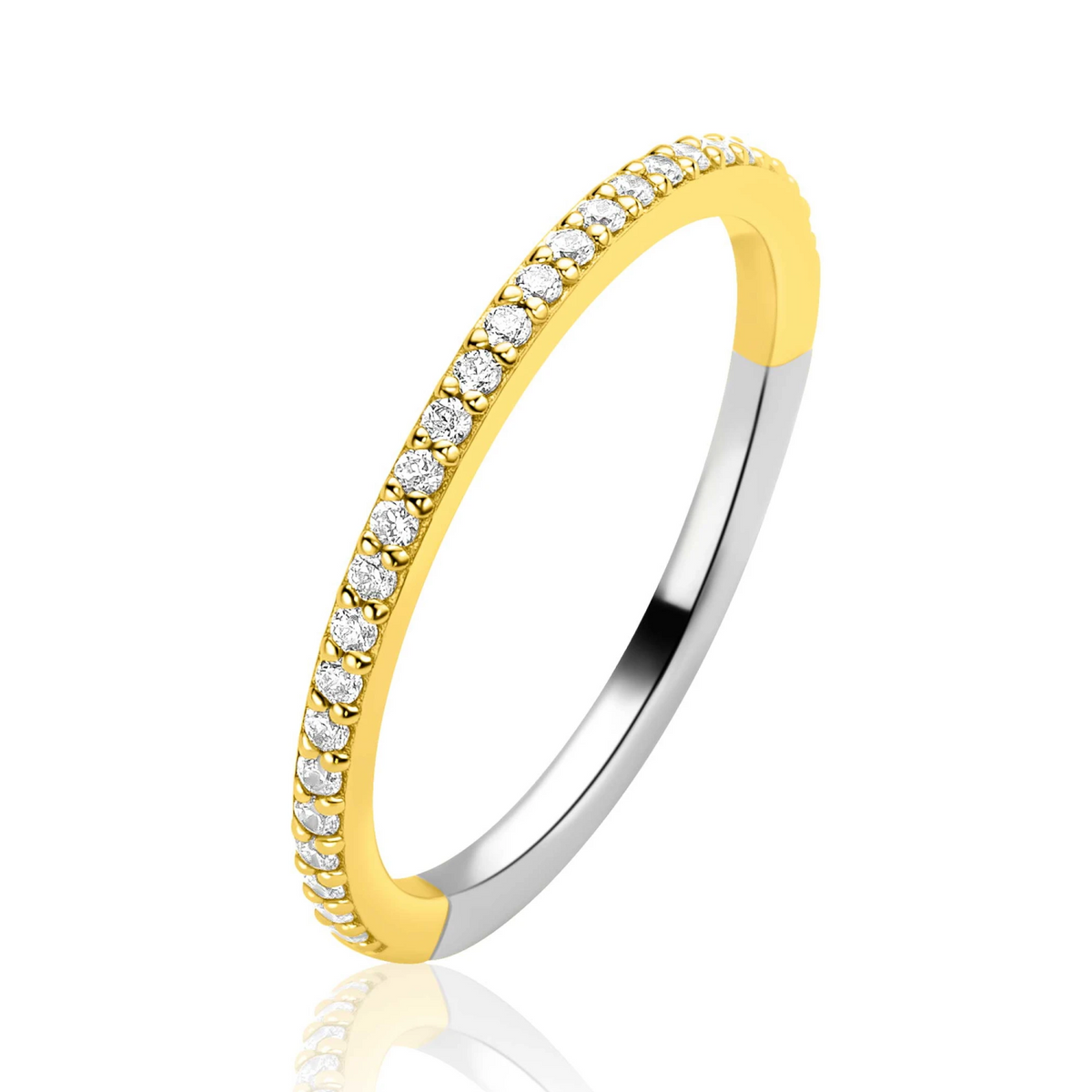 ZINZI goldplated zilveren aanschuifring (1,7mm breed) met een subtiele rij sprankelende zirkonia's ZIR2794Y