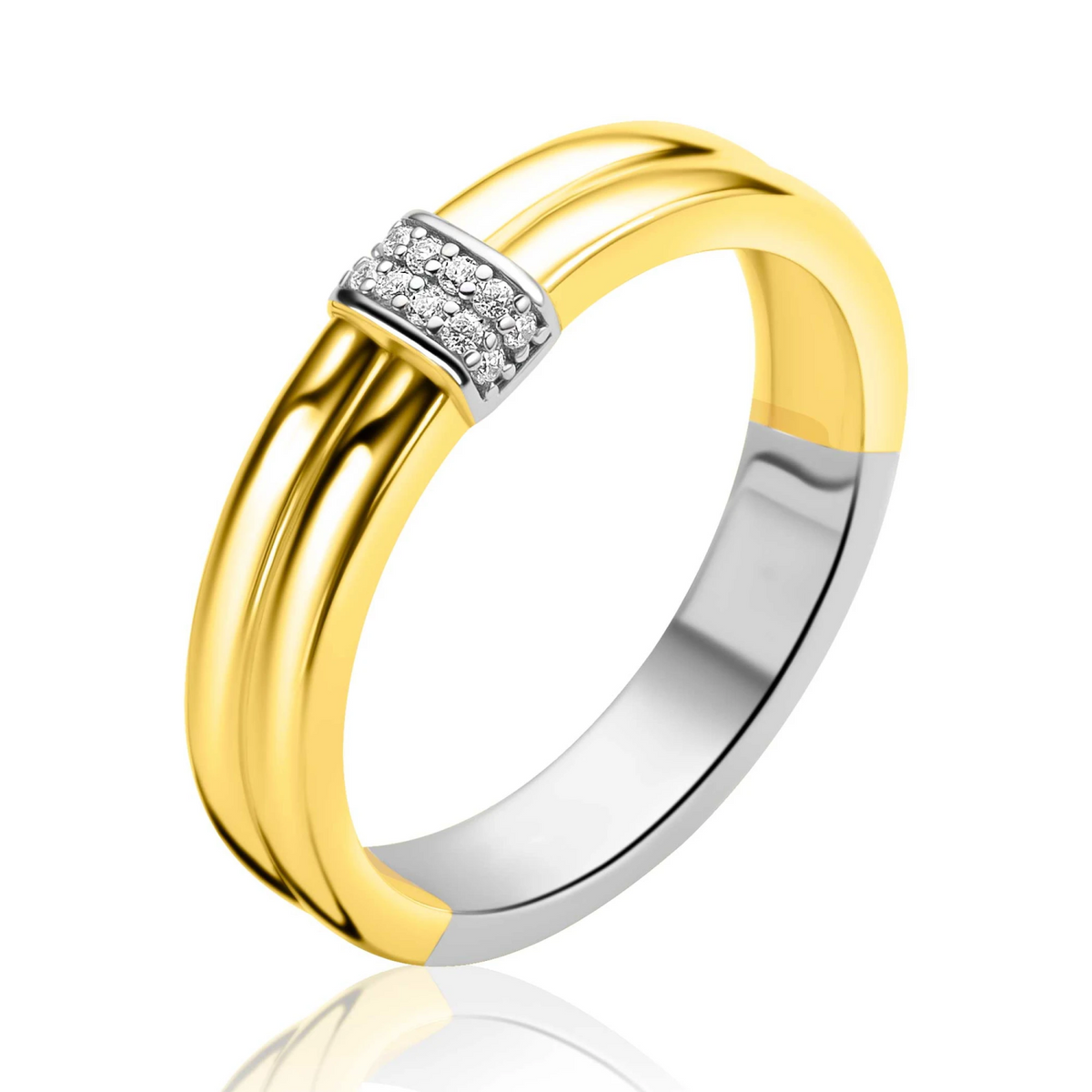 ZINZI goldplated zilveren multi-look ring met gladde banen en schitterend pavé van zirkonia's ZIR2830