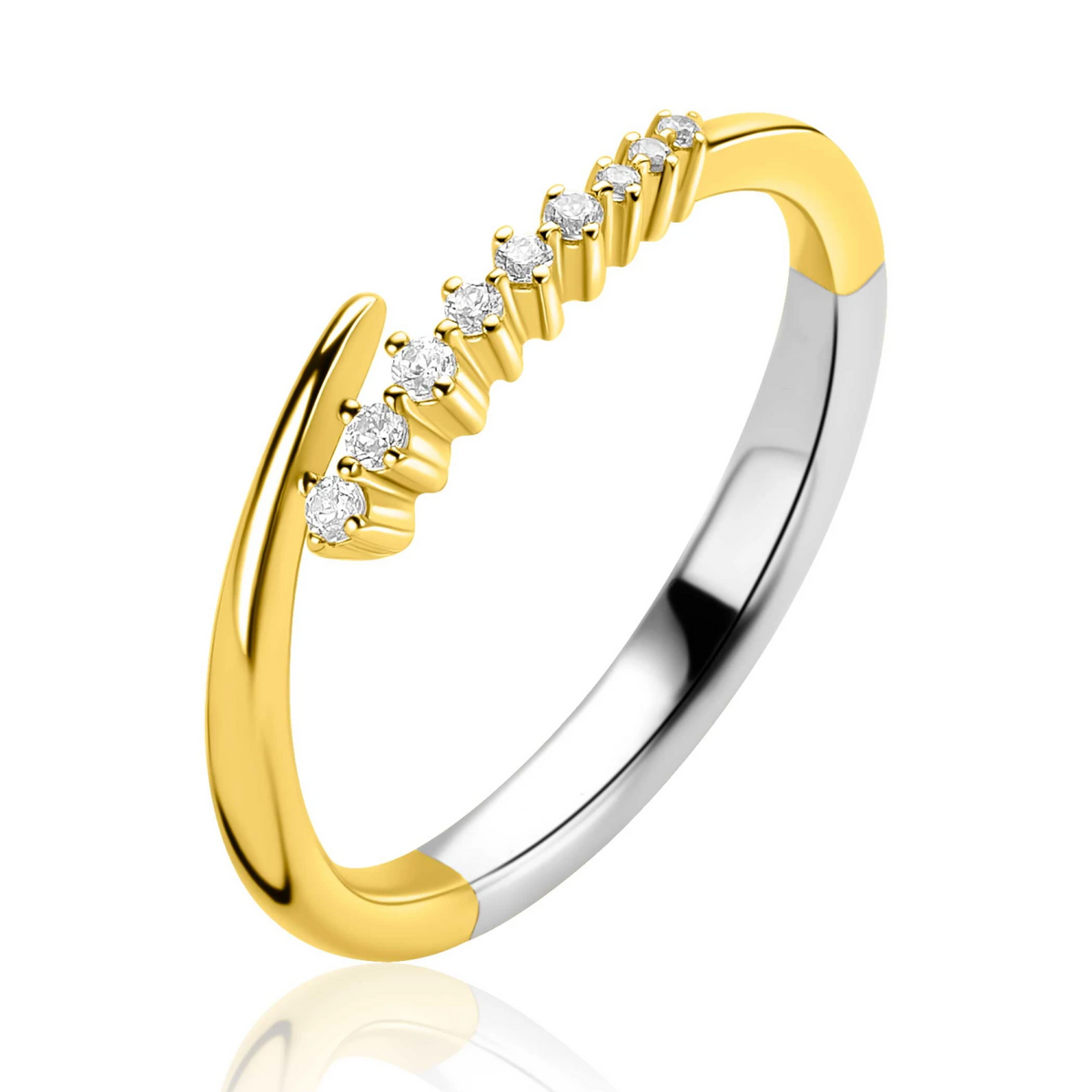 ZINZI goldplated zilveren multi-look ring, waarbij een baan is bezet met witte zirkonia's ZIR2818