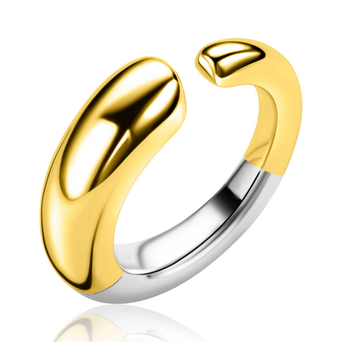 ZINZI goldplated zilveren statementring met een bolle aflopende vorm ZIR2788G