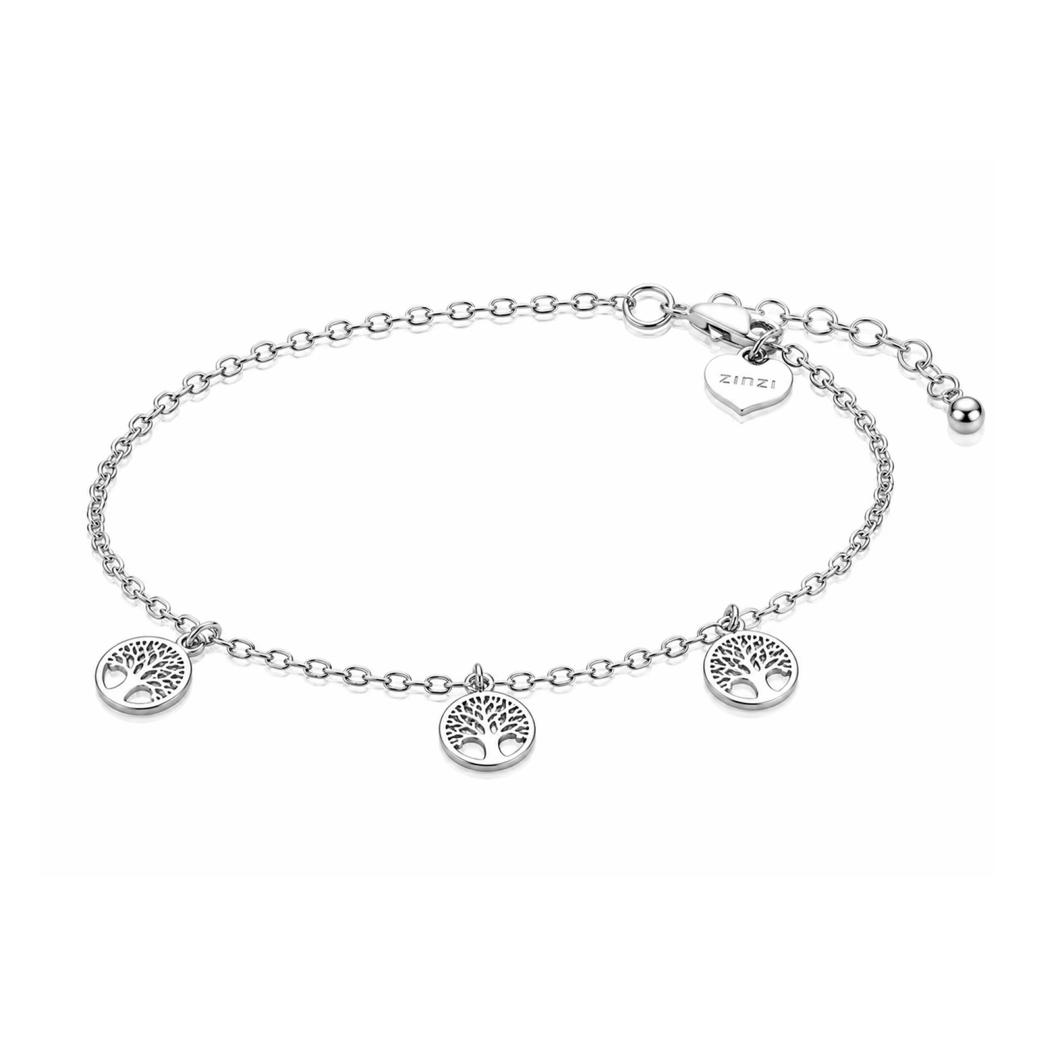 ZINZI zilveren armband met drie levensboom hangers 8mm 17-20cm ZIA-BF139