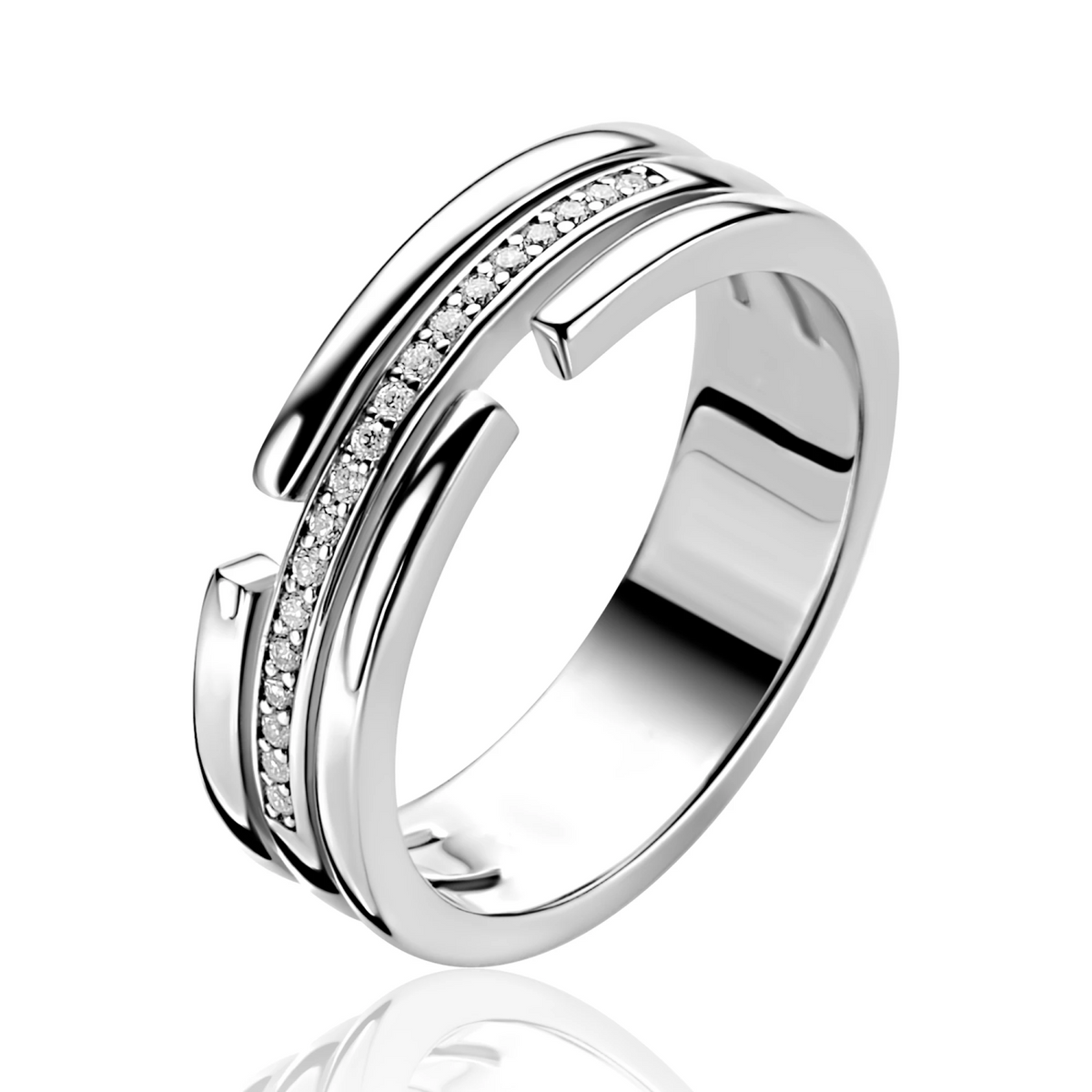 ZINZI zilveren multi-look ring (6mm breed) 3 banen met witte zirkonia’s ZIR2730