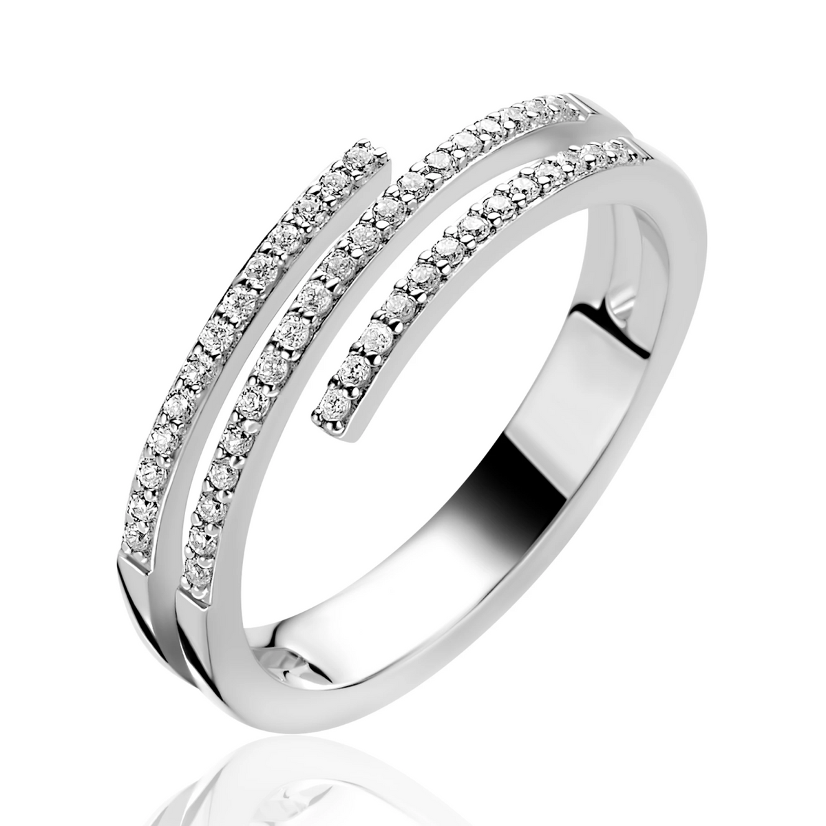 ZINZI zilveren multi-look ring (6mm breed) met 3 banen bezet met witte zirkonia’s ZIR2727
