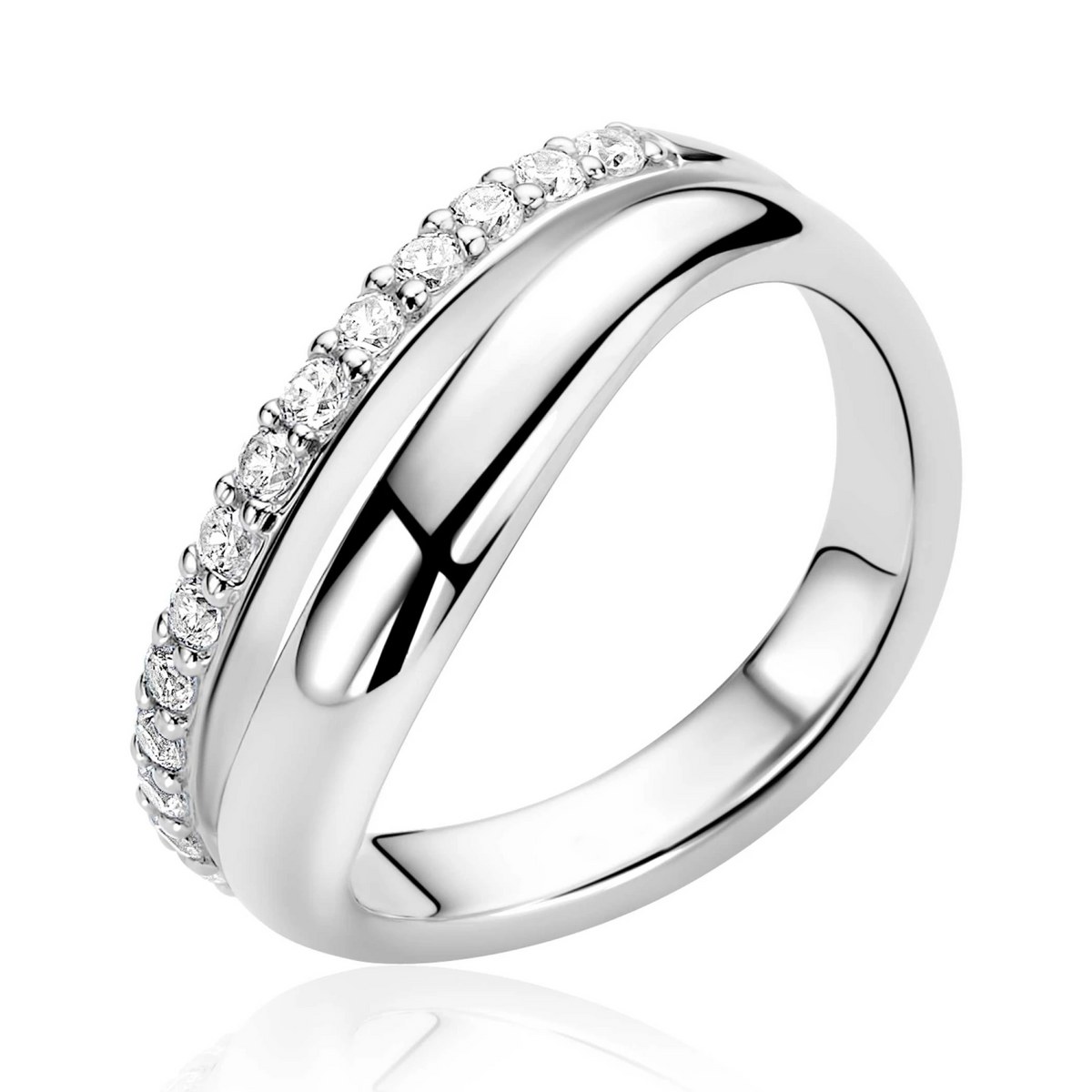 ZINZI zilveren multi-look ring met brede gladde band en band bezet met witte zirkonia's ZIR2902