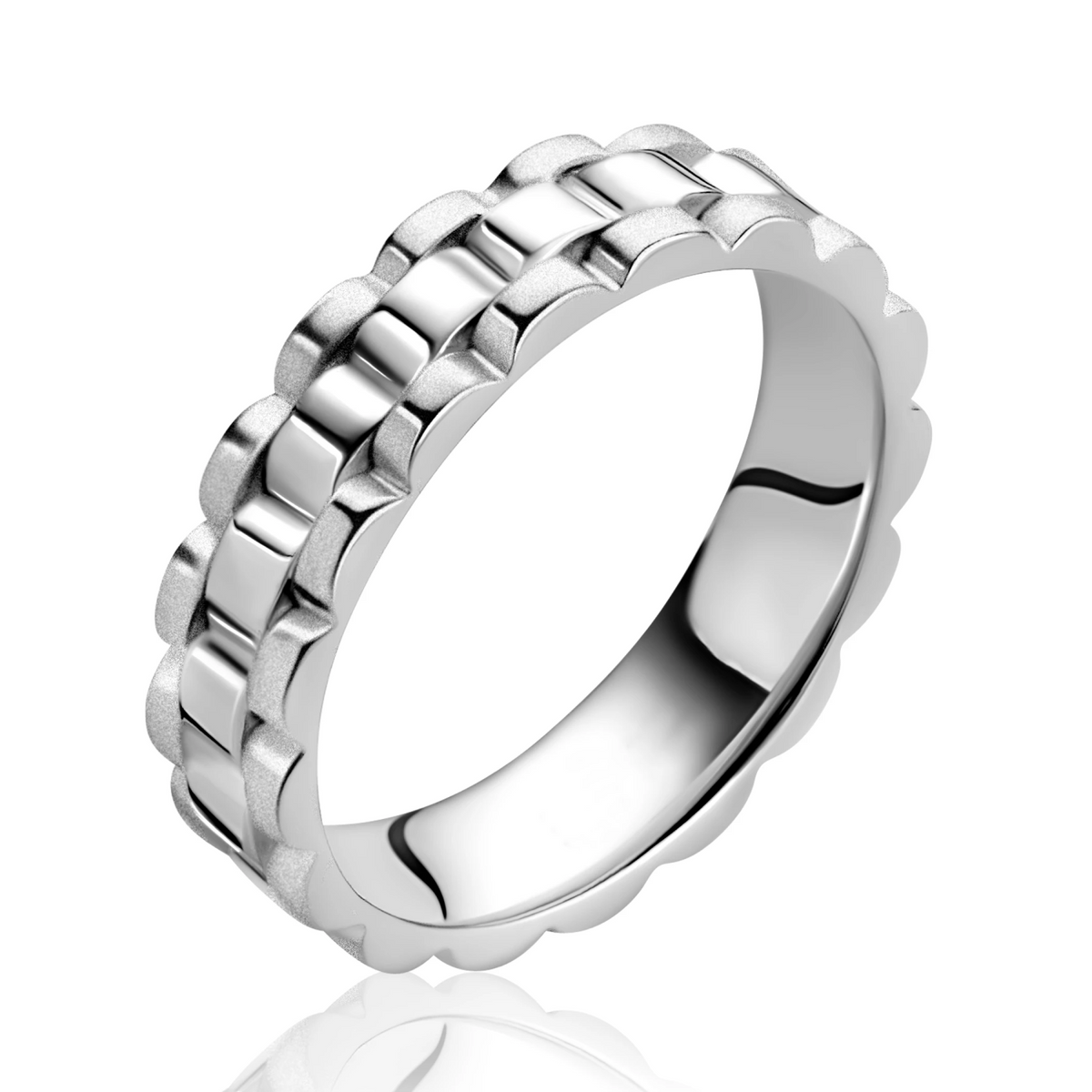 ZINZI zilveren ring (5mm breed) rolex-style schakel glanzend en satiné ZIR2736