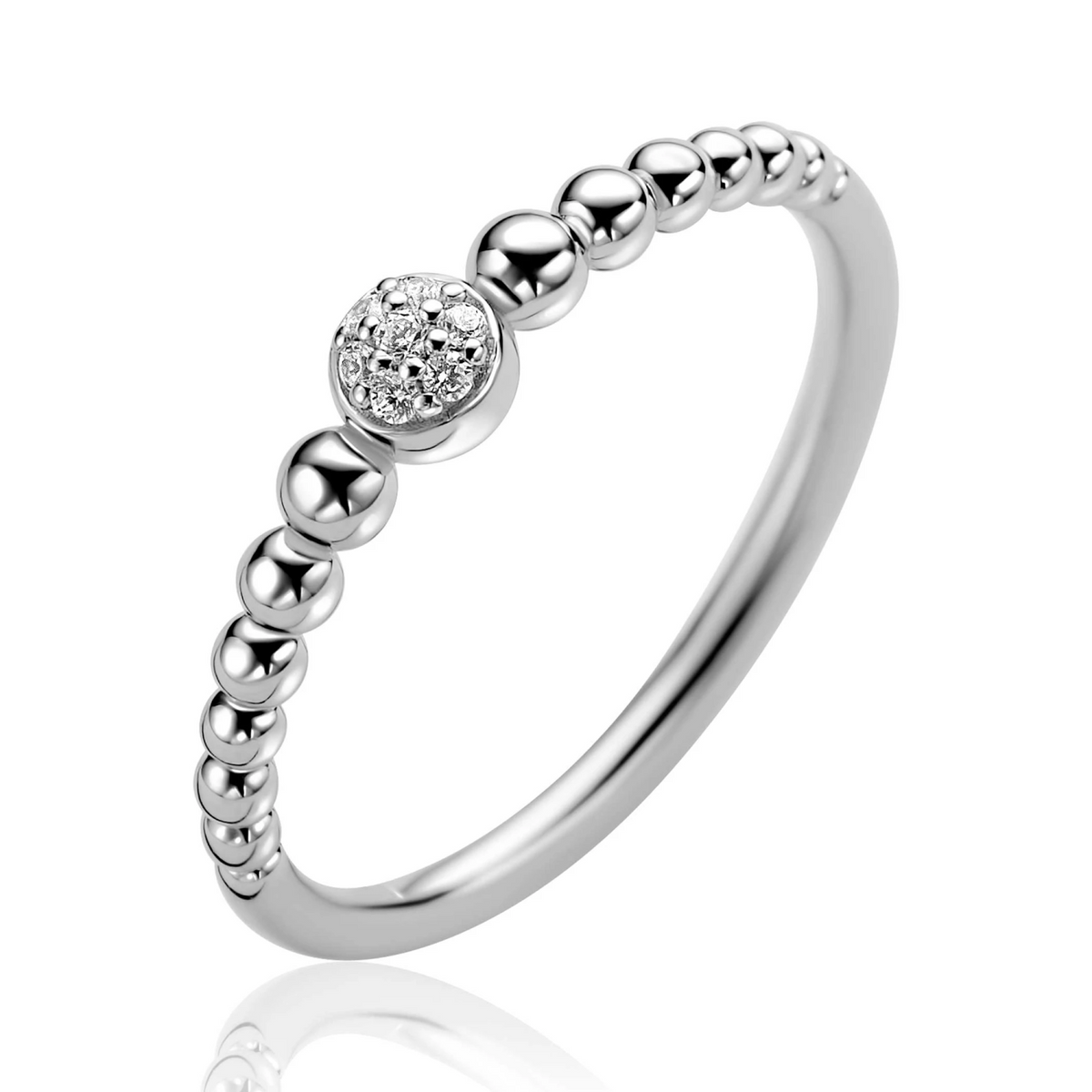 ZINZI zilveren ring met bolletjes motief en witte zirkonia's ZIR2817