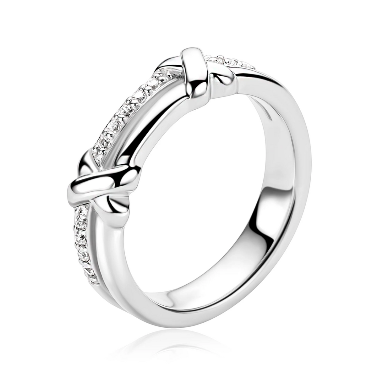 ZINZI zilveren ring met kruisjes en witte zirkonia's 5,5mm breed ZIRBF147