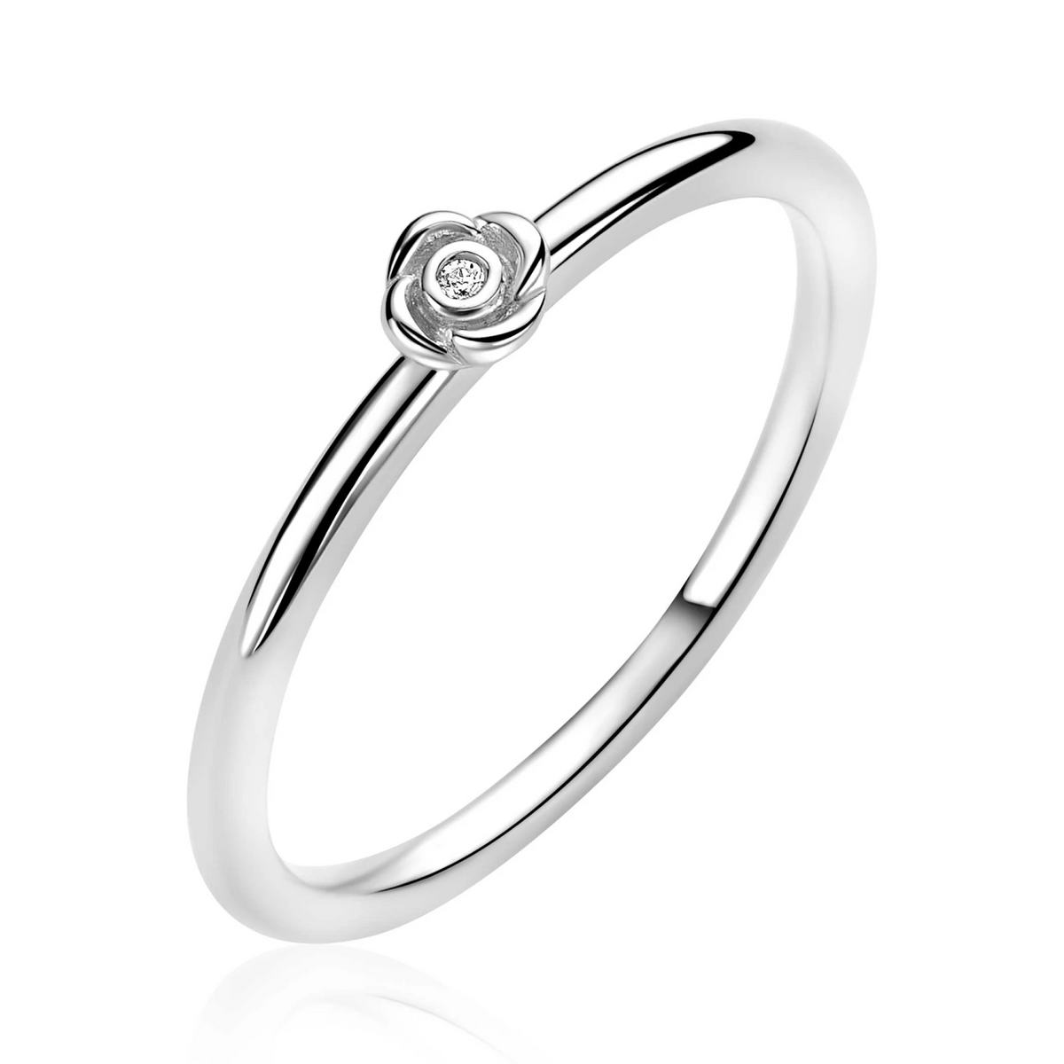 ZINZI zilveren ring met roosvorm (4mm), bezet met een witte zirkonia ZIR2872