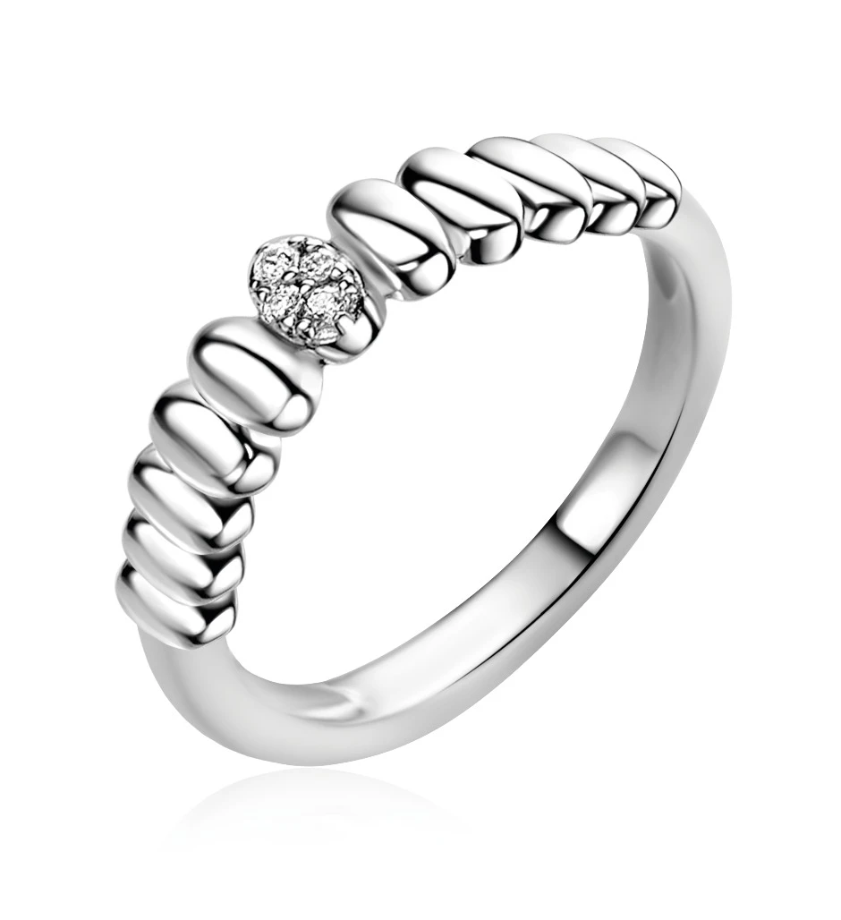 ZINZI zilveren ring met sierlijk gladde ovalen, waarbij de middelste is bezet met witte zirkonia’s ZIR2876