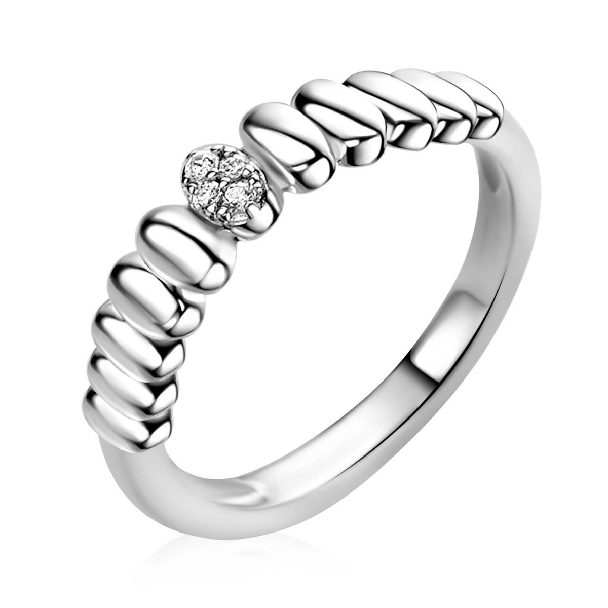 ZINZI zilveren ring met sierlijk gladde ovalen, waarbij de middelste is bezet met witte zirkonia’s ZIR2876