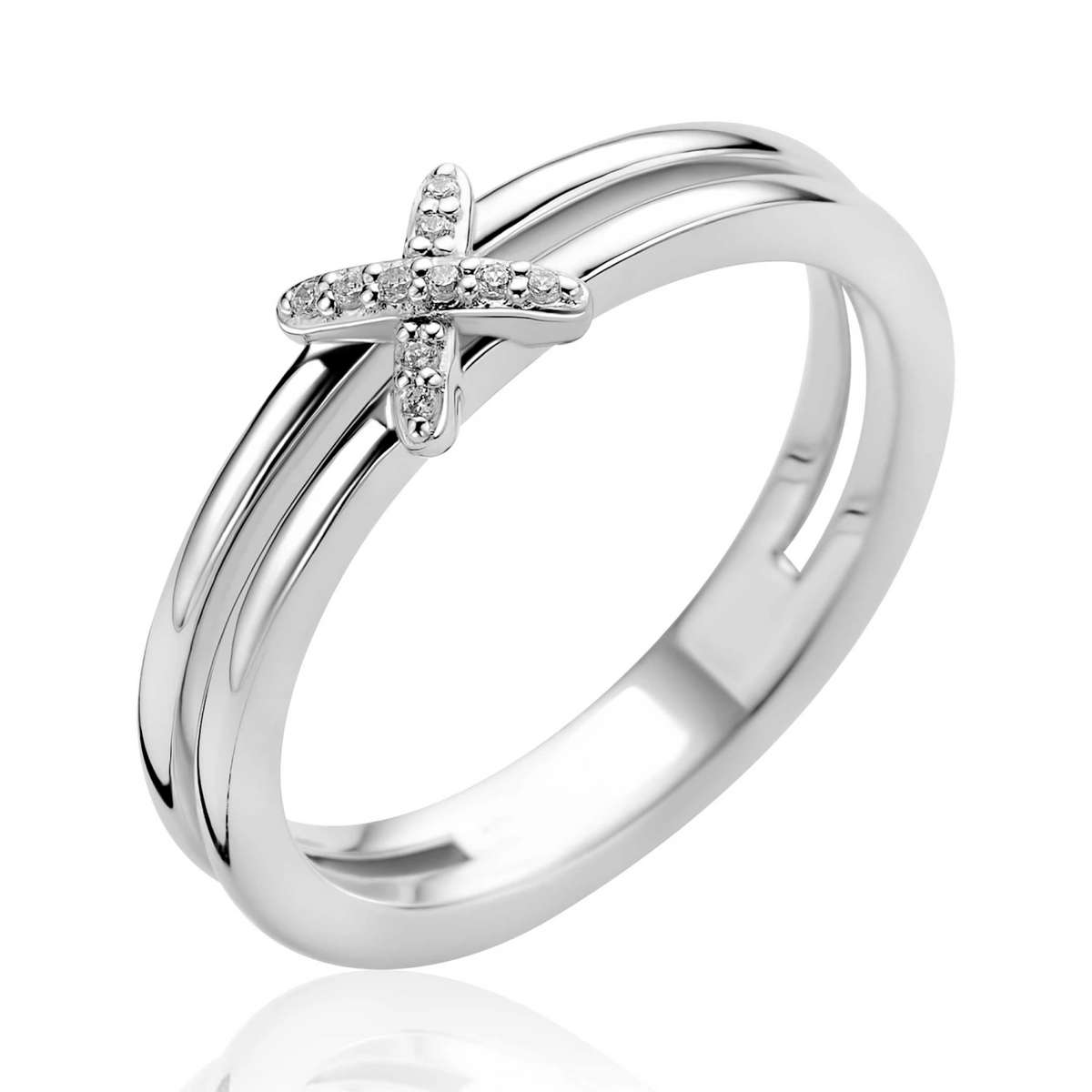 ZINZI zilveren ring met speels X-detail bezet met witte zirkonia's ZIR2813