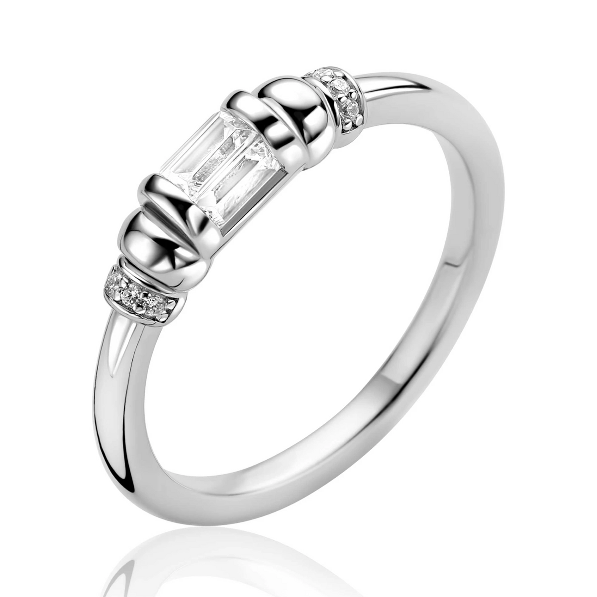 ZINZI zilveren ring met trendy cilindervorm, bezet met diverse witte zirkonia’s ZIR2812