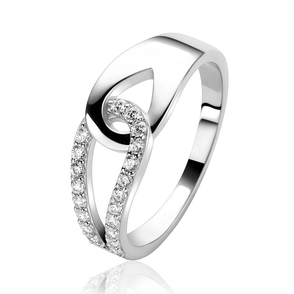 ZINZI zilveren ring met twee in elkaar gevlochten druppelvormen ZIR2768