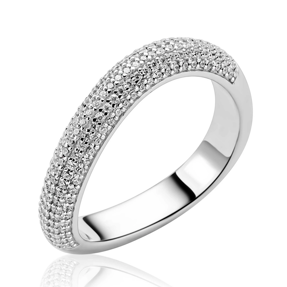 ZINZI zilveren ring volledig bezet met pavé gezette witte zirkonia’s in een vloeiende lijn ZIR2883