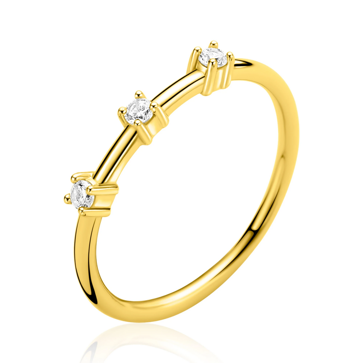 ZINZI zlv.ring gg.verg. met 3x zirc. in chaton mt.60