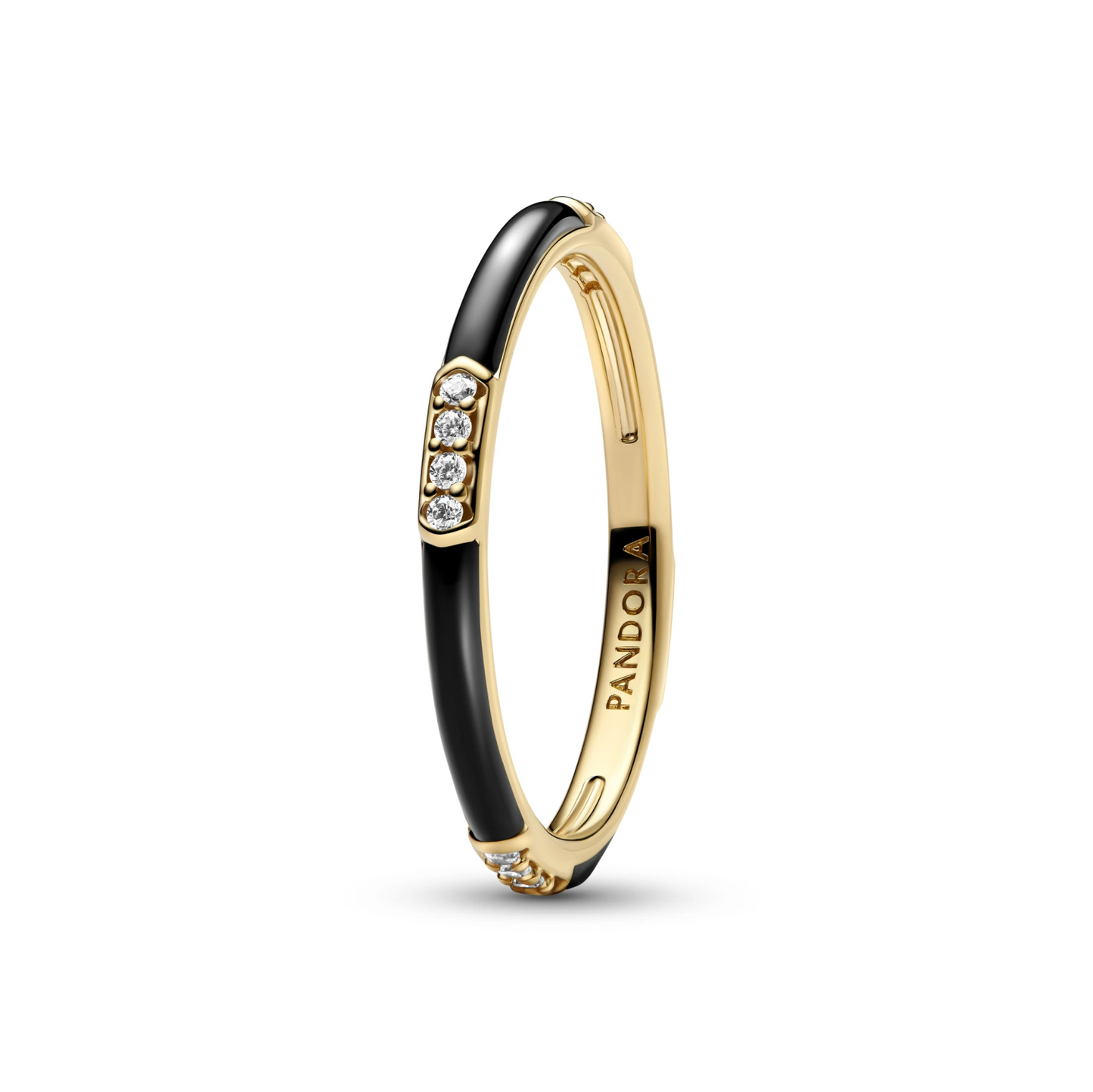 Zwart emaille en stenen ring